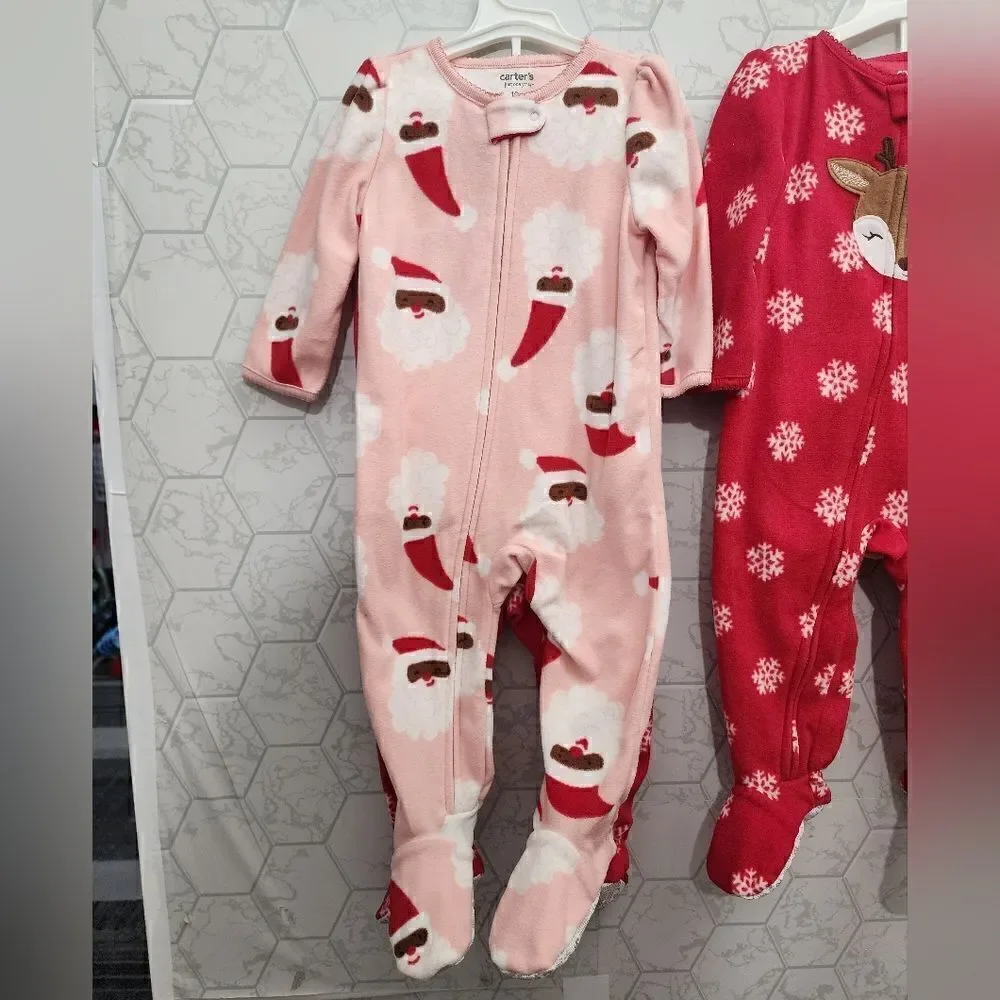 New Toddler  girl's fleece Christmas footed pajama bundle